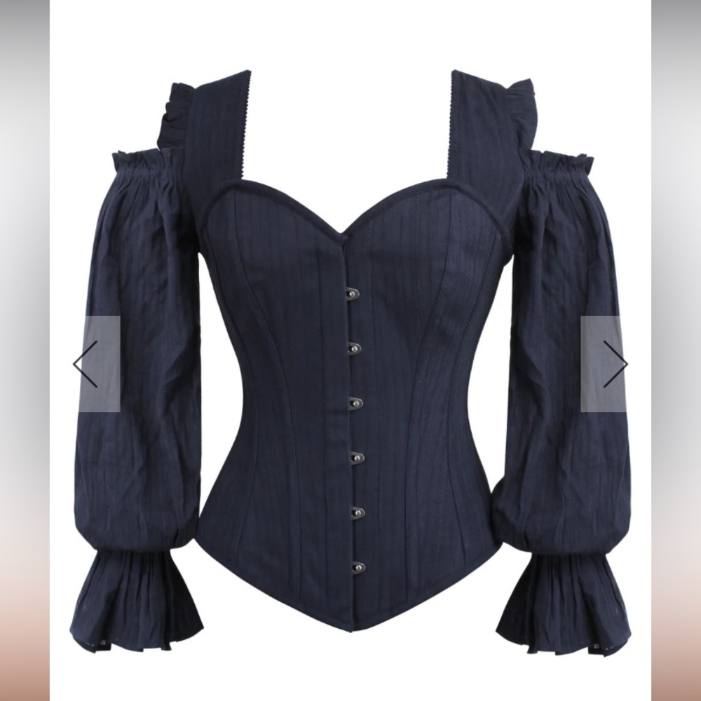 Navy Corset cold shoulder shirt